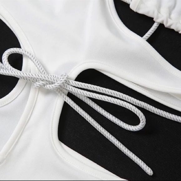 Rincón White Rope Tie Pekaboo Mini Dress, Special Occasion White Beach Mini - Picture 6 of 6